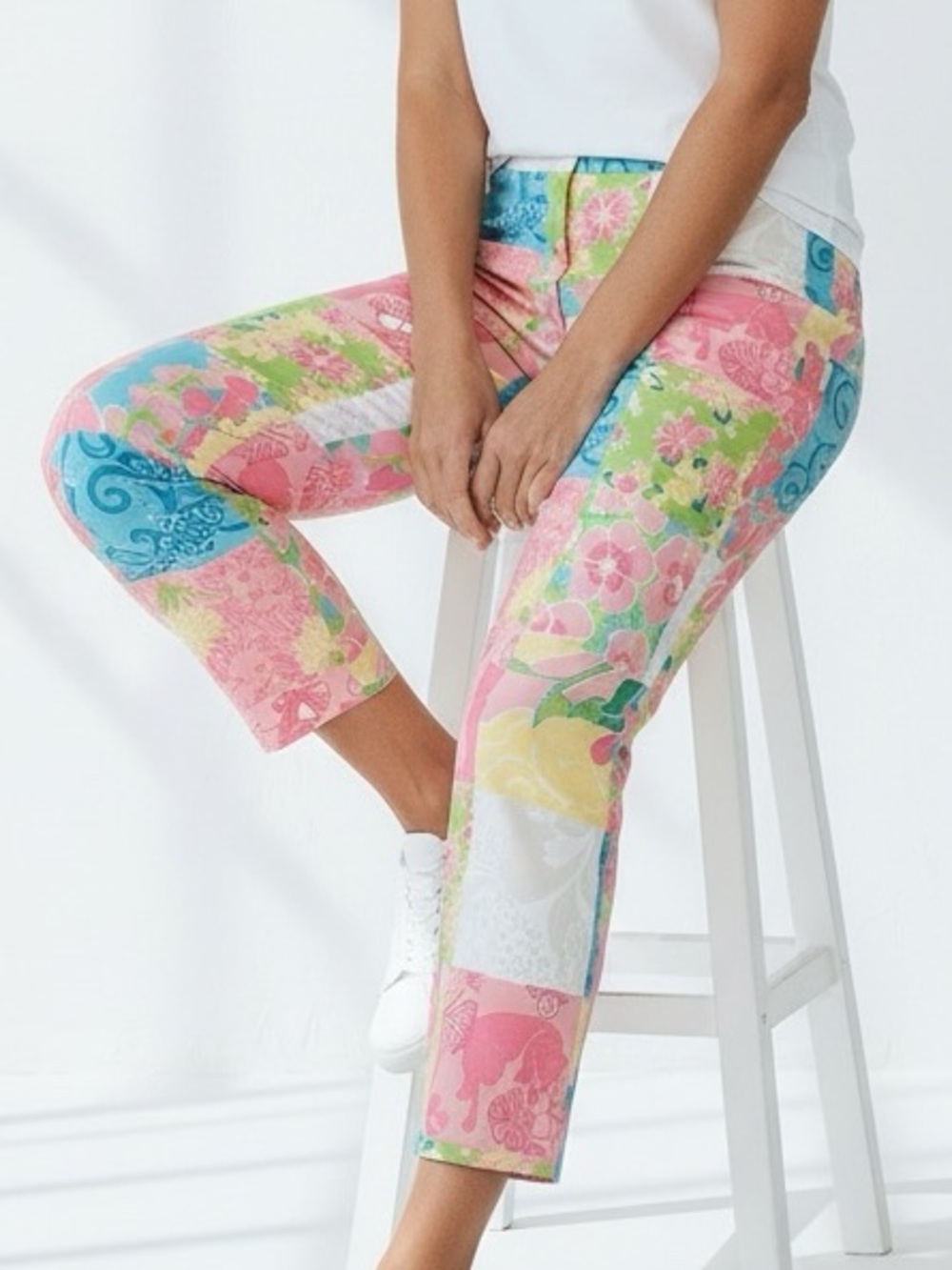 Lilly Pulitzer Pink Multi Floral Patchwork Cropped pants